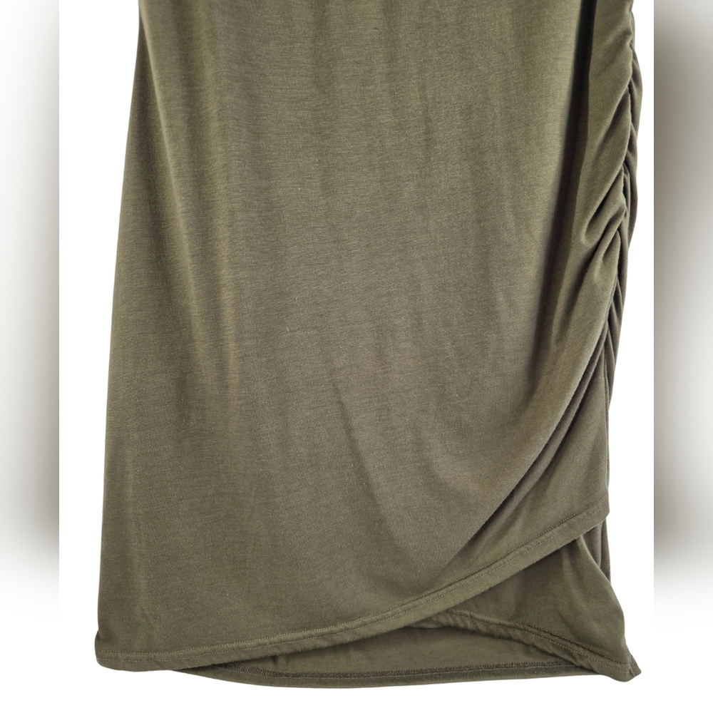 BTFBM Crew Neck Dress Ruched Sleeveless Tank Bodycon Size L Olive E-2638 - Picture 4 of 11
